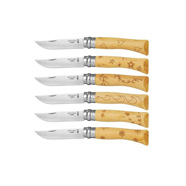 Набор в деревянной коробке из 6 ножей Opinel №7 Nature, нержавеющая сталь, рукоять самшит, гравировк, 001555 001555 от прозводителя Opinel